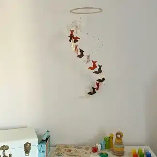 Mobile bébé en origami pliage renard