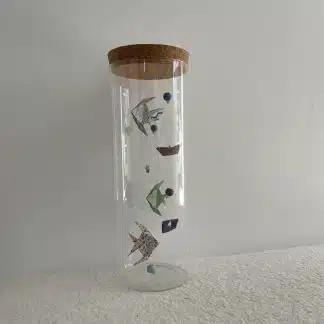 Bocal en verre poissons et bateaux en origami